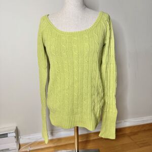 American Eagle Y2K Scoop Cable Knit Sweater Lime Green M GUC VTG Coastal Preppy